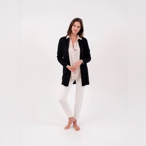 Burgess Sweaters Travel Coat Cardigan Solid Black Coatigan Newport Size XL